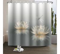 Xiaoterna Rideau de Douche Spa Fleurs de Lotus Blanches Rideau de Salle de Bain Libellule Lotus Fleuri Rideau de Douche Lavable à l'épreuve de l'eau Rideau de Douche Lavable 180x180cm