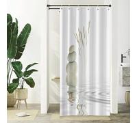 Xiaoterna Spa Rideau de Douche Jardin Rideau de Douche Méditation Herbe Sauvage Reflet dans l'eau Rustique Spa Pierre Eau Rideau de Douche Blanc Tissu imperméable et Lavable en Machine 90x180cm