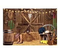 Xiaoterna Toile de Fond Cow-Boy Western Sauvage Ouest Rodéo Fond Photographique Grange à Foin Planche en Bois Vintage 1,5x1m Vinyle Marron Fête Accessoires pour Photos de Portrait