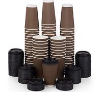 XIAOXIA Tasses à Café Jetables avec Couvercles 16 oz -100 Paquet de Grandes Tasses Murales Isolées en Papier Jetable de Qualité Supérieure pour Café Chaud