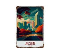 xiaoxiaoshen Austin Texas - Décoration murale vintage en métal - Cadeau de voyage pour la maison - 30 x 20 cm