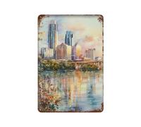 xiaoxiaoshen Décoration murale vintage en métal avec horizon du Texas d'Austin - 30 x 20 cm
