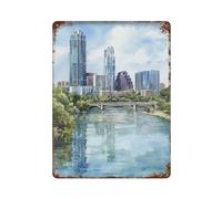 xiaoxiaoshen Décoration murale vintage en métal avec horizon du Texas d'Austin Texas - 40 x 30 cm