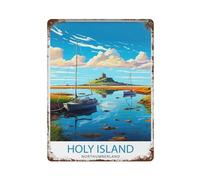 xiaoxiaoshen Holy Island Northumberland Travel Prin_5_3 Décoration murale en métal Affiche moderne Décoration d'intérieur Art Maison Bar Boutique Décorations Vintage Panneau 40 x 30 cm