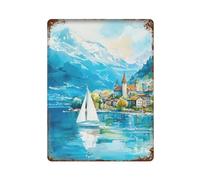 xiaoxiaoshen Lac Léman, voyage en Suisse, paysage alpin, décoration murale en métal, affiche moderne, décoration d'intérieur, bar, boutique, panneau vintage, 40 x 30 cm