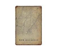 xiaoxiaoshen New Rochelle Vintage Map Print Décoration murale en métal Affiche moderne Décoration d'intérieur Art Maison Bar Boutique Décorations Vintage Panneau 30 x 20 cm