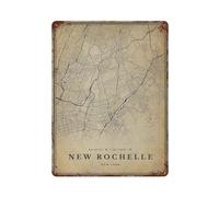 xiaoxiaoshen New Rochelle Vintage Map Print Décoration murale en métal Affiche moderne Décoration d'intérieur Art Maison Bar Boutique Décorations Vintage Panneau 40 x 30 cm