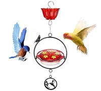 XIAOXIAOYU Mangeoire à oiseaux en forme de colibri | Plateau rond en métal | Support antirouille robuste pour extérieur, jardin, terrasse, fenêtre, clôture, balcon, pelouse, jardin, cour