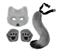 XIAOXIAOYU Queue et oreilles en fourrure, ensemble de costumes de loup | Costume de mascarade de faux loup | Costume de Cosplay queue de chat Animal amusant, Costume de mascarade de Faux loup en