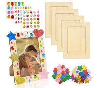 xiaoxiaozhijia 4 Pcs Cadre Photo à Décorer Enfant en Bois Vierge Kit Déco DIY avec Autocollants et Pierres Cadre Dessin Vierge pour Bricolage et Loisirs Créatifs (15x20cm)