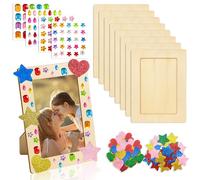 xiaoxiaozhijia 8 Pcs Cadre Photo à Décorer Enfant en Bois Vierge Kit Déco DIY avec Autocollants et Pierres Cadre Dessin Vierge pour Bricolage et Loisirs Créatifs (15x20cm)