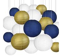 XIAOXIN 20 pièces Lanterne en Papier 6 "10" 14 "Bleu Marine Or Blanc Papier Lampion pour fête de Mariage Hiver événements lampionnen décoration