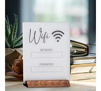 Xiaoxin Craie Signe WiFi Panneau Mot Passe WiFi Acrylique avec la Base en Bois, pour Le Bureau, la Maison, la Chambre d'amis, et l'usage Commercial ou Vente au détail, 19x16cm
