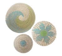 Xiaoxin Ensemble de décoration Murale Panier | Panier bohème Rond tissé en jonc de mer | Panier Artisanal Rustique décoratif pour étagère, Salon, Chambre à Coucher