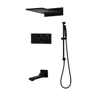 Xiaoxu Système de Douche Noir avec robinetterie thermostatique Murale, pommeau de Douche Effet Pluie et douchette à Main, mitigeur thermostatique combiné, Hauteur réglable, 4 Fonctions