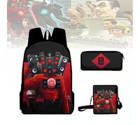 XIAOYIYI Kids School Bag, Skibidi Toilet Backpack, Sac à Dos de Toilette Skibidi, Skibidi Lot de 3 Sacs à Dos d'école, Jeu Skibidi Toilette, avec Sac d'école, Sac à Bandoulière, Trousse à Crayons