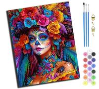 XIAOYOUQIAN Beauté gothique rose colorée du Jour des Morts,Peinture par Numero Adulte,DIY Peinture à l'huile par Numéros,Artisanat avec Pinceaux Peintures Acryliques,Maison Cadeau,40x50cm,Sans cadre