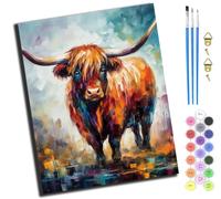 XIAOYOUQIAN Bovins des Highlands néo-impressionnistes,Peinture par numéro pour adulte - Peinture par numéros - Kit de peinture par numéros - kit de bricolage à l'huile pour adultes -Avec Cadre
