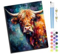 XIAOYOUQIAN Bovins des Highlands néo-impressionnistes,Peinture par Numéros pour Adulte,DIY Peinture Acrylique pour Enfants débutants Facile sur Toile 40×50 cm avec peintures et pinceaux,Avec Cadre