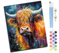 XIAOYOUQIAN Bovins des Highlands néo-impressionnistes,Peinture par numéros pour adultes -Peinture acrylique par numéros Pour adultes - Pour cadeau et décoration de la maison - 40 x 50cm,Avec Cadre