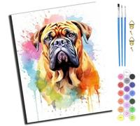 XIAOYOUQIAN Chien aquarelle bouledogue anglais,Peinture par Numéros pour Adulte,DIY Peinture Acrylique pour Enfants débutants Facile sur Toile 40×50 cm avec peintures et pinceaux,Sans cadre