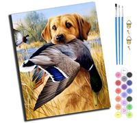 XIAOYOUQIAN Chien chassant les canards,Peinture par Numéro Adulte,Peinture Numero Débutants,Kit de Peinture Enfants Comprend des Peintures Acryliques et des Pinceaux (40 x 50 cm),Sans cadre
