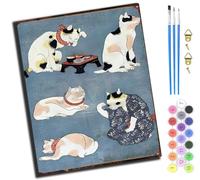 XIAOYOUQIAN Les quatre chats du samouraï japonais,Peinture Par Numéros Pour Adulte,DIY Peinture Acrylique pour Enfants Débutants Facile Sur Toile,40×50 cm,avec Peintures et Pinceaux,Avec Cadre