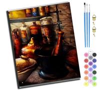 XIAOYOUQIAN Médecine du pilon et du mortier,peinture par numéros pour adultes - Kits de peinture par numéros sur toile pour décoration murale de la maison - Peinture,40x50 cm,Avec Cadre