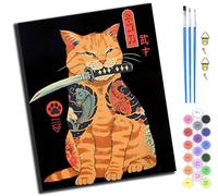 XIAOYOUQIAN Nostalgie du chat samouraï japonais,Peinture par Numéros pour Adulte,Kits de Peinture au Numéro Avec Pinceaux Peinture de Dessin de Pigment Acrylique,Vloisirs Créatifs,40x50cm,Avec Cadre