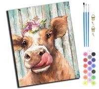 XIAOYOUQIAN Porte en bois animaux fleurs vache,Peinture Numero Adulte Kits,Kits de Peinture au Numéro,Peinture par Numéros Cadeau Pour la Décoration de la Maison 40x50cm,Avec Cadre