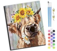 XIAOYOUQIAN Porte en bois animaux fleurs vache,Peinture par Numéros pour Adulte,Kits de Peinture au Numéro Avec Pinceaux Peinture de Dessin de Pigment Acrylique,Vloisirs Créatifs,40x50cm,Avec Cadre