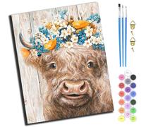 XIAOYOUQIAN Porte en bois animaux fleurs vache,Peinture par numéros pour adultes -Peinture acrylique par numéros Pour adultes - Pour cadeau et décoration de la maison - 40 x 50cm,Avec Cadre