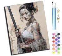 XIAOYOUQIAN Samouraï japonais,peinture par numéros pour adultes - Kits de peinture par numéros sur toile pour décoration murale de la maison - Peinture,40x50 cm,Avec Cadre