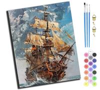 XIAOYOUQIAN Voilier dans un océan agité,Art Peinture Par Numéros Pour Adulte,DIY Peinture Acrylique Pour Enfants Débutants Facile Sur Toile (40×50 cm) Couleur avec peintures et Pinceaux,Avec Cadre