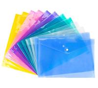 Xiaoyu 12PCS poly enveloppe transparente imperméable avec fermeture à bouton pression, dossier d'enveloppe de projet, format lettre A4, 6 couleurs assorties