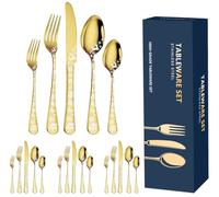 XIAOYU 20PCS ensemble d'argenterie de Noël, 5 services de 4 pièces, vaisselle en acier inoxydable, flocon de neige unique père Noël Moose Pattern Design, sécurité lave-vaisselle