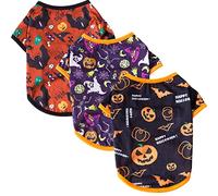 XIAOYU 3 pièces Halloween Chien Chemise Vêtements pour Animaux Drôle Chauve-Souris Noire, Chapeau Magique, Tête de Citrouille T-Shirt pour Petits Chiens Chat Halloween Cosplay Vêtements pour Animaux
