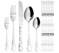 XIAOYU 40 pièces ensemble de couverts fleur de pivoine ensemble de couverts en acier inoxydable pour 8 personnes couteaux fourchettes cuillères ustensiles de cuisine, Argent