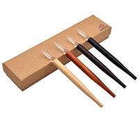 XIAOYU 4pcs stylo à tremper en bois de verre fait à la main, stylo de calligraphie pour la décoration de dessin de calligraphie de signatures d'art, court (16,5 cm)