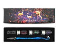 xiaoyu 5 pcs stylo plume en verre à la main stylos de calligraphie mis stylo signature en verre borosilicaté avec encre (7ml) - Bleu