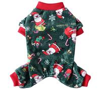 XIAOYU Boîte Cadeau de Père Noël Motif Neige, Vêtement de Noël pour Animaux de Compagnie, Pyjama de Noël pour Chien, Costume de Noël pour Chat, Combinaison de Noël pour Chiot, Vert, XL