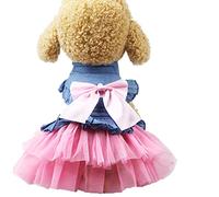 XIAOYU Chien Robes Animal de Compagnie Bowknot Princesse Jupe été denin Chien Gilet Chemises Robe d'été Douce Robes de soirée de Mariage vêtements pour Animaux de Compagnie vêtements, Rose, S