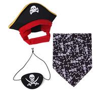 XIAOYU Costume d'Halloween 3 pièces pour chien et chat - Chapeau de pirate - Tête de mort - Triangle - Bandana et bandeau de pirate pour chien et chat - Noir