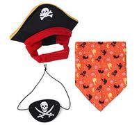 XIAOYU Costume d'Halloween 3 pièces pour chien et chat - Chapeau de pirate - Tête de mort - Triangle - Bandana et bandeau de pirate pour chien et chat - Orange