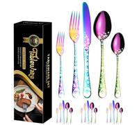 XIAOYU Ensemble d'argenterie de Noël 20 pièces, ensemble de couverts en acier inoxydable à motif unique du Père Noël, service pour 4, ensemble de couverts de table pour Noël Halloween Pâques