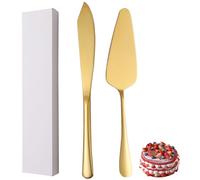 xiaoyu Ensemble de couteaux et de serveurs à gâteau de mariage en acier inoxydable, ensemble de découpe de tarte à gâteau pour mariage, fêtes, anniversaires, fête prénuptiale, paquet de 2, Or
