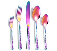 XIAOYU Ensemble de couverts en acier inoxydable 5 pièces, ensemble de couverts en argenterie, comprend couteau/fourchette/cuillère, motif unique, va au lave-vaisselle, arc-en-ciel