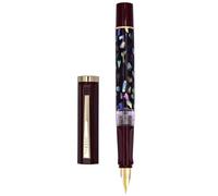 xiaoyu Jinhao 58 rétro stylo plume, design unique avec incrustation de coquillage, attributs dorés, convertisseur d'encre, plume extra-fine en iridium (0,38 mm), rouge foncé (coquille noire)