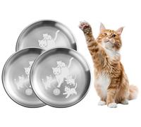 XIAOYU Lot de 3 gamelles pour Chat en Acier Inoxydable, 8,07 Pouces de Large et Peu Profondes, soulageant la Fatigue des Moustaches, Motif Chat Unique, utilisables en intérieur et en extérieur