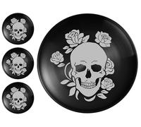 xiaoyu Lot de 4 assiettes à dîner en acier inoxydable motif squelette d'Halloween, assiettes rondes en métal de style gothique, motif unique crâne/floral, vaisselle pour dîner, fêtes et camping